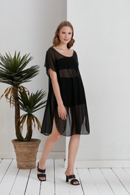 Resim Space Fashion Uzun Siyah Transparan Tül Deniz Çıkışı Pareo 
