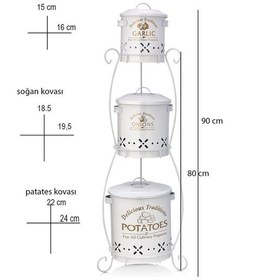 Resim Toptanfoni Üç Katlı Yuvarlak Sepetli Patates, Soğan Ve Sarımsak Saklama Kabı. Beyaz 