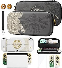 Resim GLDRAM Switch Carrying Case for Zelda, Portable for Nintendo Switch OLED with Travel Case Protector, White Dockable Switch OLED Skin Cover, Hand Strap & 2 Thumb Caps 