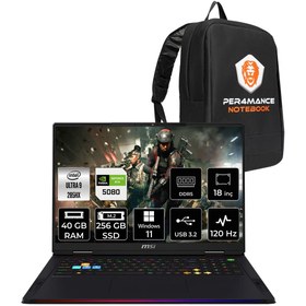 Resim MSI Raider 18 HX AI Ultra 9 285HX 40GB 256GB SSD RTX5080/16GB 175W 18'' UHD+ W11P Gaming Laptop 