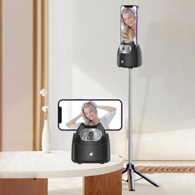 Resim Masaüstü Gimbal Selfie Sabitleyici, fon için 360° Dönüşlü Robot Kameraman için Yapay Zeka Otomatik Yüz Takibi, Siyah için Uygulamaya Gerek Yok 