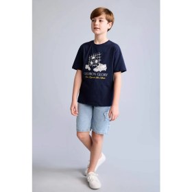 Resim DeFacto New Regular Fit Bisiklet Yaka Baskılı Kısa Kollu Tişört Erkek Çocuk H6367A826HS 