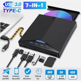 Resim SHIPMENT Çok Fonksiyonlu 7 in 1 USB 3.0 Type-C Harici DVD RW CD Sürücü Yazıcı Okuyucu Oynatıcı Optik Sürücü 