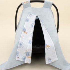 Resim Puset Örtüsü - Çift Taraflı - Bebe Mavi Muslin - Mavi Güneş 