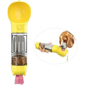 Resim Lemestar Köpek Seyahat Su Şişesi 300ml, Kuru Yemek Depolama, Tuvalet Kasa Ve İçme Fonksiyonu Birleşik, Sarı Renk 