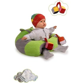 Resim Oyuncaklı Bebek Oturma Destek Minderi - Devrilmez Bebek Koltuğu - Büyük Bebek Oturağı Yeşil Gri 