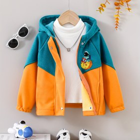 Resim 1 adet Çocuk Kukla Astronot Baskılı Kapüşonlu Ceket, Polyester-Pamuk Karışımı, Spor Tarzı, Kapüşonlu Yaka, Dokuma, Esnek Olmayan, Normal Beden, Sonbahar/Kış Dış Giyim, Kalın 