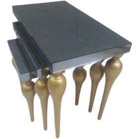 Resim Zigon TOMBUL ayak Model Kayın Torna MDF tabla Parlak gold Boya İskelet Füme cam Kaplama El Yapım 