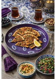 Resim Seramik Sunum Tabağı 24,5 Cm Çap / 4 Cm Yükseklik Pasta, Kurabiye Ve Salata Servisi Nazar Motifli Çok Renkli 