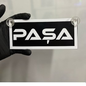 Resim Siyah Renk Üzeri Beyaz Renk Paşa Yazılı Vantuzlu Cam Süsü 