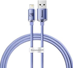 Resim Baseus Crystal Shine, 2.4 A USB-A & Lightning Data ve Şarj Kablosu, 1.2 Metre, Mor, ‎CAJY000005 