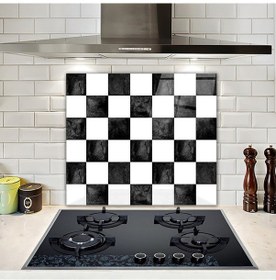 Resim Decorita Cam Ocak Arkası Koruyucu | Damalı Desen | 52cm x 60cm 