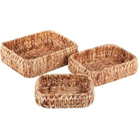 Resim Dekorasyaa 3'lü Hasır Çok Amaçlı Dikdörtgen Ekmek Sepeti - Organizer Hasır 