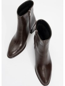 Resim Luvishoes Luvi Shoes Alba Kahverengi Cilt Kadın Kalın Topuklu Bot Kahverengi Deri 
