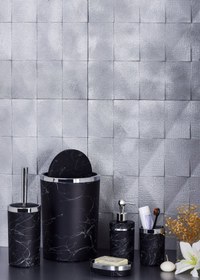 Resim İmera Akrilik Yapım Yuvarlak Mermer-granit Desen Banyo Takımı 5 Parça Banyo Seti Siyah 