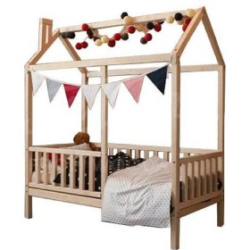 Resim 90x190 Çatılı Montessori Yatak Ahşap Karyola 