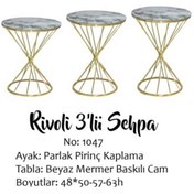 Resim Brc Zigon Rivoli Model Beyaz Mermer Renk Tabla Metal Transmisyon Gold Kaplama Ayak El Yapım 