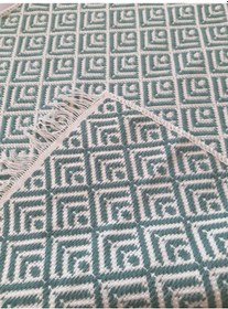Resim Pamuklu Cotton Kilim Çift Taraflı Yıkanabilir Dekoratif 80x150 - Mint V2 Siyah - Beyaz 
