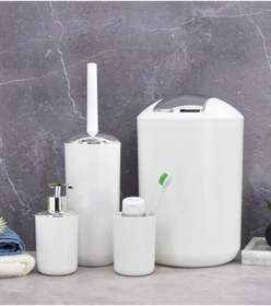 Resim Banyo Aksesuar Seti, Çöp Kovası Seti Beyaz 