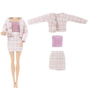 Resim Şık Açık Pembe Ekose Uzun Kollu Bebek Kıyafeti ve Mini Etek - 29.97cm Moda Bebekler için Mükemmel Sonbahar Aksesuarı, Kızlar için İdeal Hediye (Bebek Dahil Değildir), Kızlar için Bebekler 