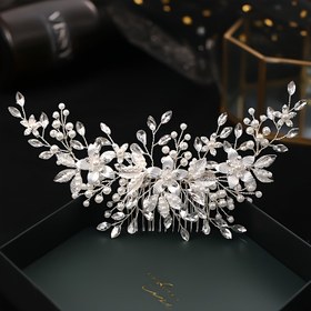 Resim Rinestone ve Sahte Inci Süslemeli 1 Adet Şık Saç Taranası Gelinlik Düğün Tacı 