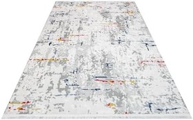 Resim Novah Gri Soyut Modern Geometrik Etnik Eskitme Desenli Boho Makinada Yıkanabilir Hafif Hav Toz Vermez Leke Tutmaz Kaymaz Taban Dijital Makine Baskı Halı Oturma Odası Salon Yolluk Koridor Mutfak Halısı 