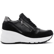 Resim Women's Black Lace-Up Zipper Detailed Wedge Heel Leather Sneakers Derimod