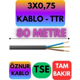 Resim Öznur 3x0,75 Ttr Kablo Siyah Metre Seçenekli - 80 Metre 