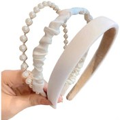 Resim Tenfowee 3'lü İpekli İnci Desenli Saç Bantı Seti - Kadınlar Ve Gençlikler İçin Gündüz Boyu Konforlu Saç Tutucu Aksesuarı 