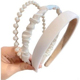 Resim Tenfowee 3'lü İpekli İnci Desenli Saç Bantı Seti - Kadınlar Ve Gençlikler İçin Gündüz Boyu Konforlu Saç Tutucu Aksesuarı 