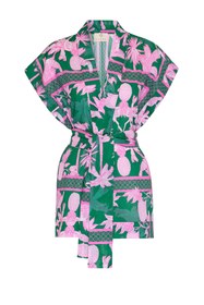 Resim Dafne Kimono Yelek Monogram Forest Fuşya/Yeşil - FUŞYA / YEŞİL / Standart 