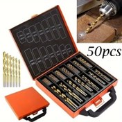 Resim 50 adet HSS Titanyum Kaplamalı Matkap Seti, Çok Amaçlı Yüksek Hızlı Çelik Matkaplar, 1-3mm Boyutlar, Ahşap, Metal, Plastik, Seramik, Cam, Taş, Kağıt ve Karton için, Güç Kaynağı Gerektirmez 