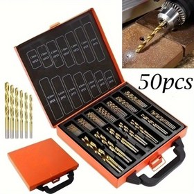 Resim 50 adet HSS Titanyum Kaplamalı Matkap Seti, Çok Amaçlı Yüksek Hızlı Çelik Matkaplar, 1-3mm Boyutlar, Ahşap, Metal, Plastik, Seramik, Cam, Taş, Kağıt ve Karton için, Güç Kaynağı Gerektirmez 