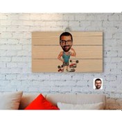 Resim Kişiye Özel Erkek Fitnesscı Karikatürlü Otantik Ahşap Palet Tablo 