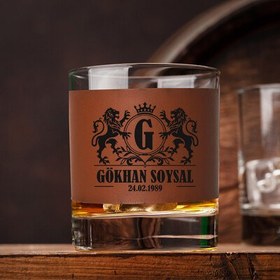 Resim Erkeğe Doğum Günü Hediyesi Taba Deri Viski Bardağı 