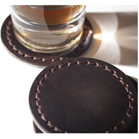 Resim Hakiki Deri Bardak Altlığı Koyu Kestane (Dörtlü Set) Kestane 