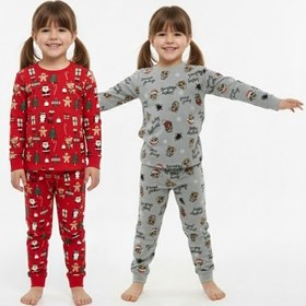 Resim Kız Çocuk Hayvan Desenli Ve Kış Desenli 2'li Pijama Takımı Çok Renkli 