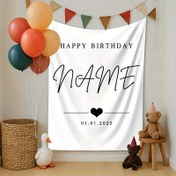 Resim 1 adet Özelleştirilebilir Mutlu Doğum Günü Bayrağı - Özelleştirilmiş İsim/Tarih, Bohem Tarzı Minimalist Estetik Polyester Kumaş Süsleme, 229.87x179.83 cm, İç/Dış Mekan Kutlamaları, Aile Partileri, Düğünler, Bar Mitzvahlar, Noel, Şükran Günü, Tüm Mevsimler, Ebeveynler ve Parti Planlayıcıları için Mükemmel Hediye, Doğum Günü Partisi Süslemeleri 