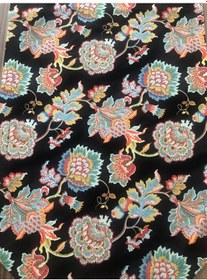 Resim Siyah Zemin Üzeri Çiçek Desenli Runner Çok Renkli 