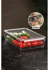 Resim Kapaklı Buzdolabı Düzenleyici Buzdolabı Içi Düzenleyici Organizer 7 X 32,5 X 20 Cm Şeffaf 