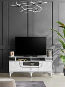 Resim 110 CM ART RAFLI MDF MEBRAN KAPAK TV SEHPASI BEYAZ - GÜMÜŞ 