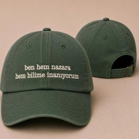 Resim "ben Hem Nazara Hem Bilime Inanıyorum" Nakışlı Vintage Yıkamalı Beyzbol Şapkası 