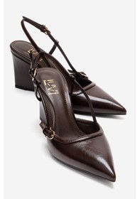 Resim Luvishoes Celıa Kahverengi Cilt Sivri Burunlu Kadın Dolgu Topuklu Ayakkabı Kahverengi 