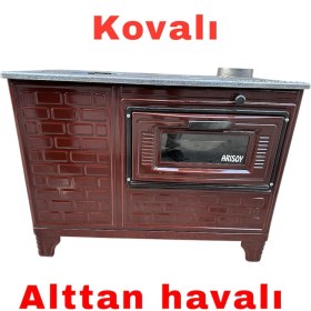 Resim Paris Kahverengi Emaye Uyuyan Kuzine Soba Fırınlı Odun Kömür Sobadı 