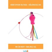 Resim 90 Cm Balıklı Kedi Oyun Oltası Eğlenceli Kedi Oyuncakları 