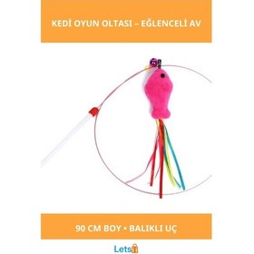 Resim 90 Cm Balıklı Kedi Oyun Oltası Eğlenceli Kedi Oyuncakları 