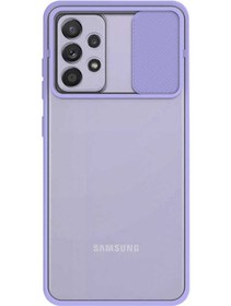 Resim KZY İletişim Samsung Galaxy A72 Kapak Lensi Açılır Kapanır Kamera Korumalı Silikon Kılıf - Lila 