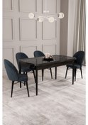 Resim Calvin Siyah Mermer Desen 80x132 Mdf Açılabilir Mutfak Masası Takımı 4 Adet Sandalye Antrasit 