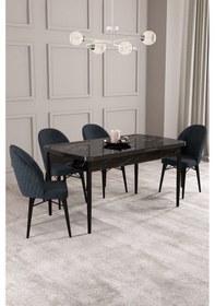 Resim Calvin Siyah Mermer Desen 80x132 Mdf Açılabilir Mutfak Masası Takımı 4 Adet Sandalye Antrasit 