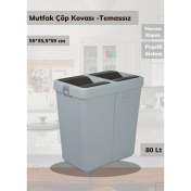 Resim Çöp Kovası Bas Çek Mutfak Banyo Çöp Kutusu Gri 80 Litre 